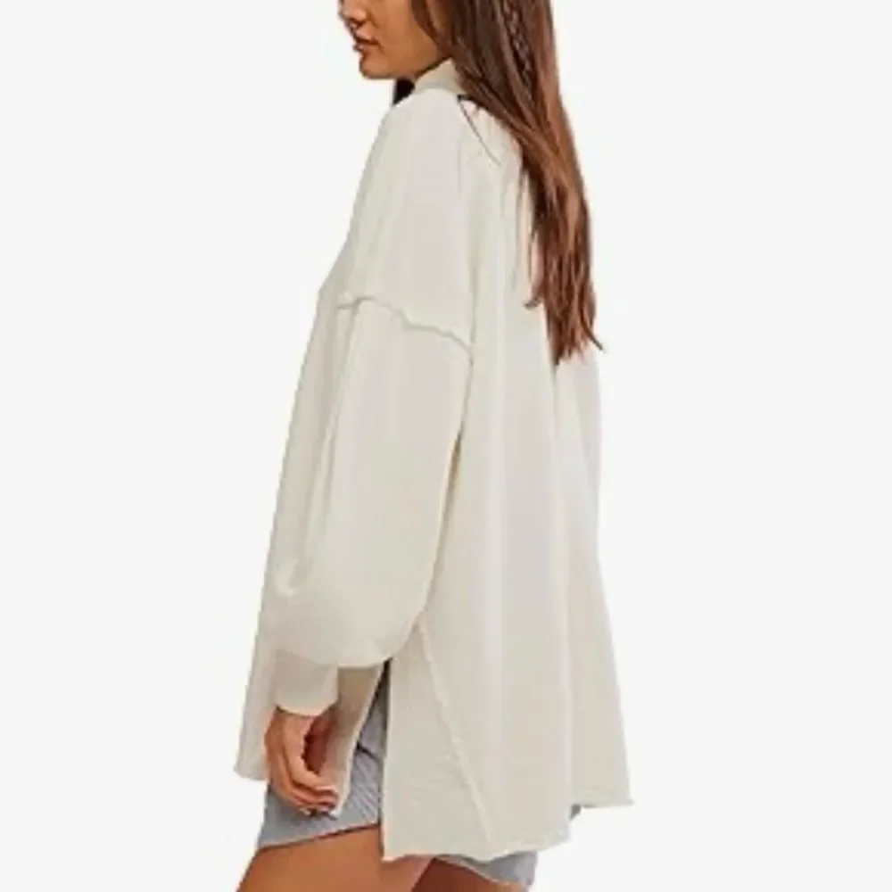 free people L Wonderful Oversized Cotton Sweater Pullover in Heather Gray
